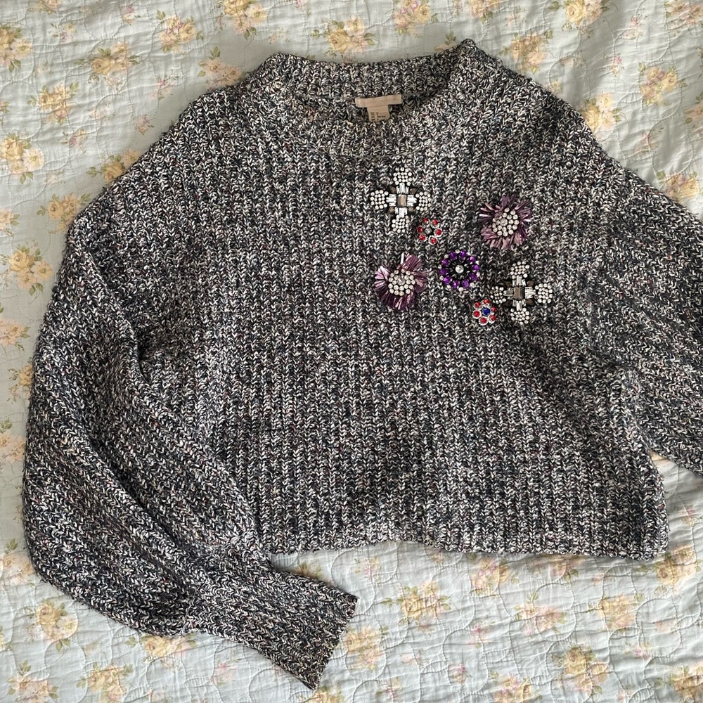 H&M cropped sweater with brooches